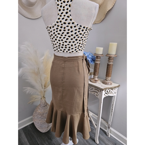 ASOS Tan Faux Wrap Midi Skirt - Picture 2 of 7